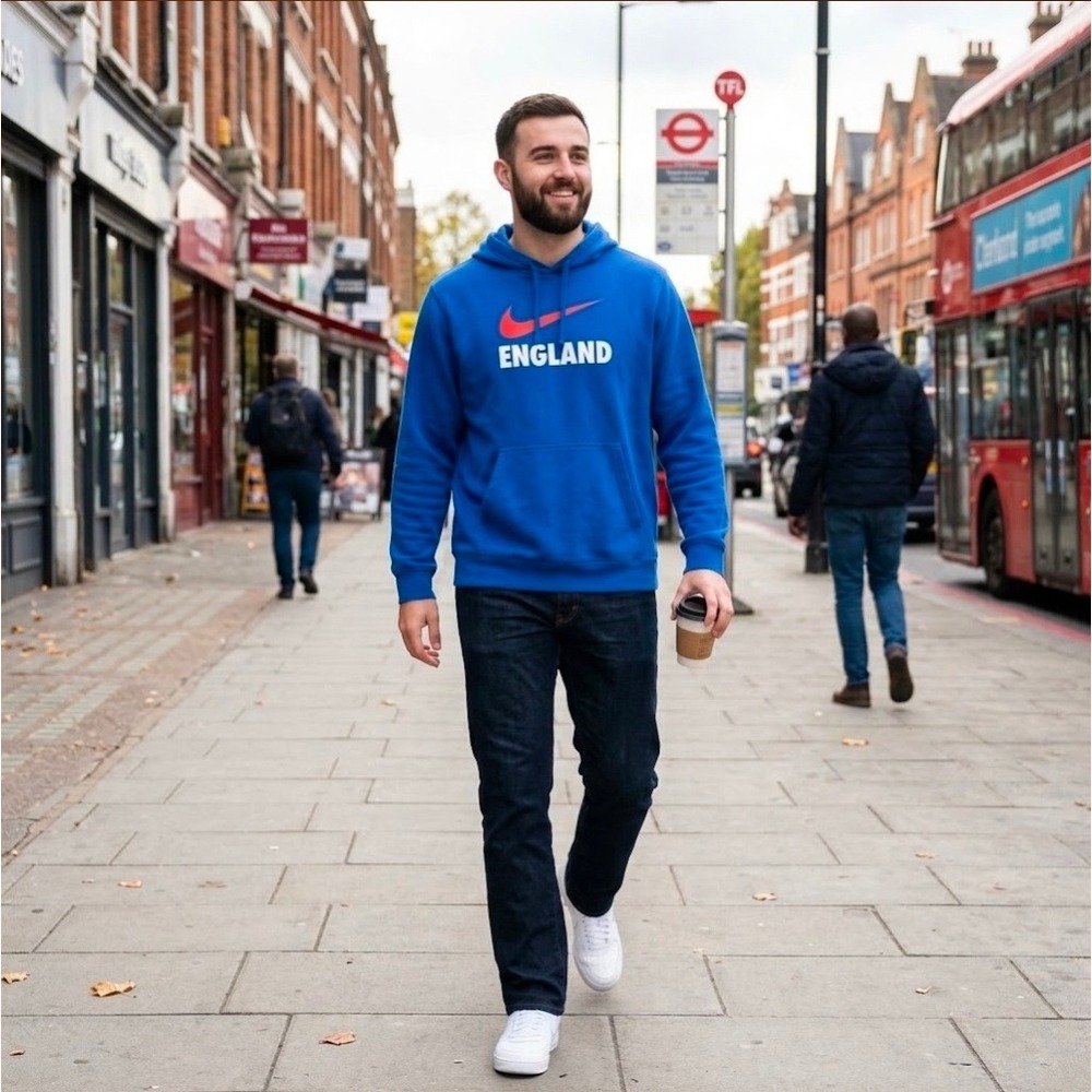 Nike England Soccer Hoodie Mens Large Blue Red Center Swoosh Pullover Sweatshirt